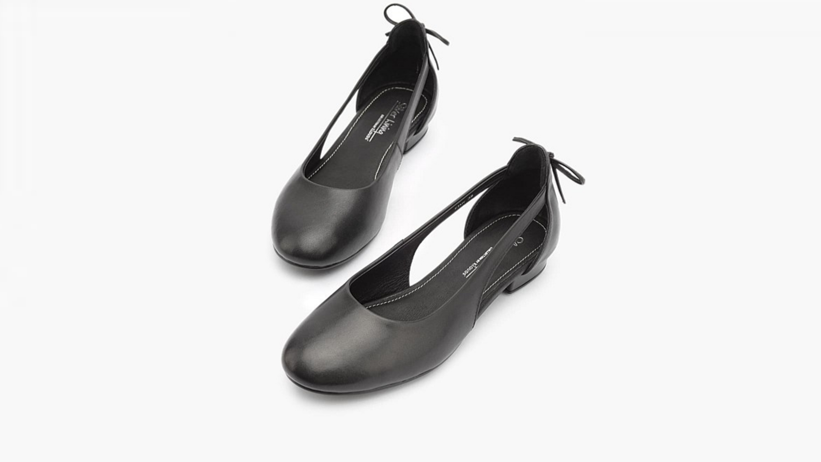 Black Elsie ballet flat for corporate wear against a while background 